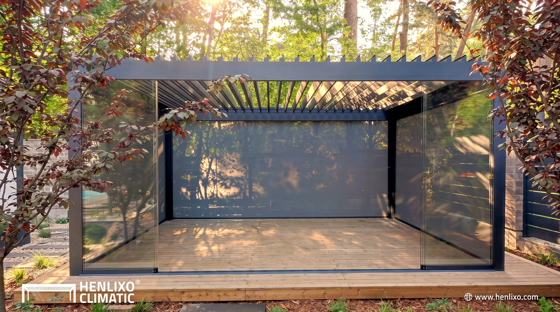 HENLIXO CLIMATIC aluminum louver pergola with enclosed sides